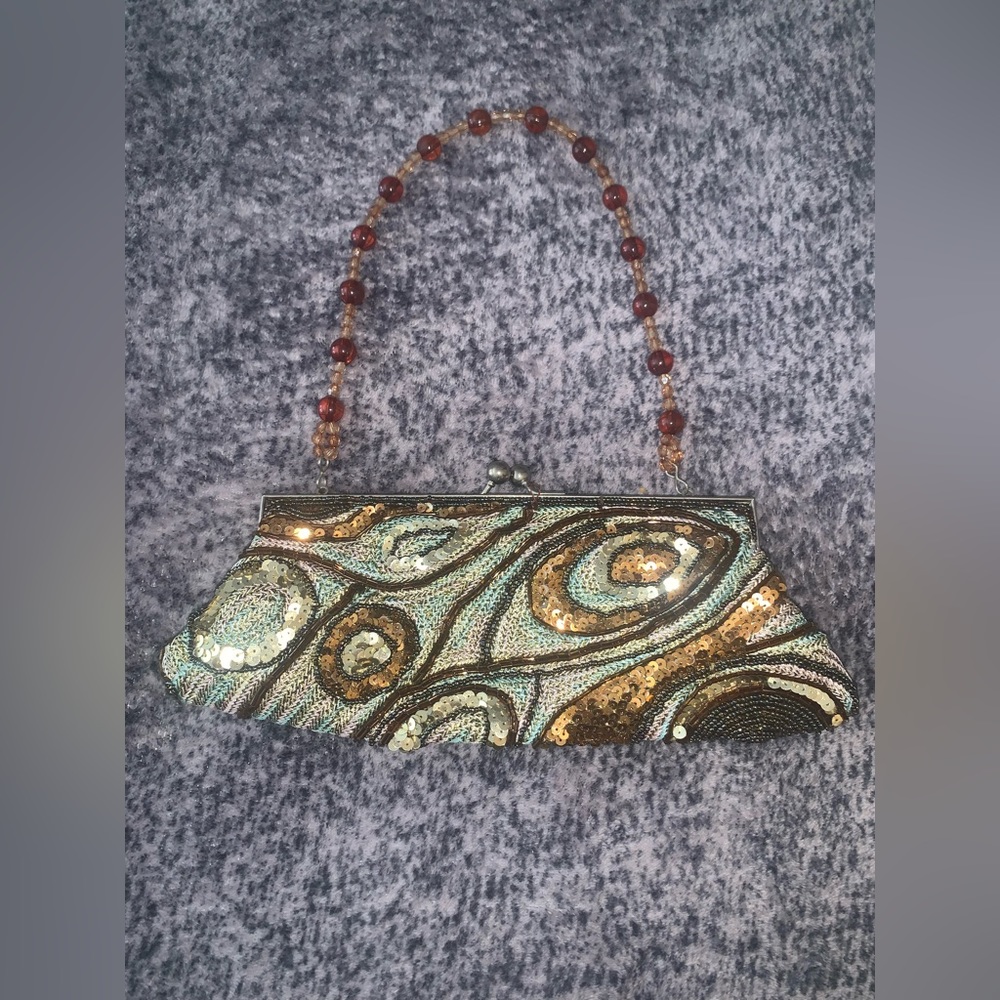 Pretty Vintage Sequined & Beaded Small Purse - Picture 3 of 7